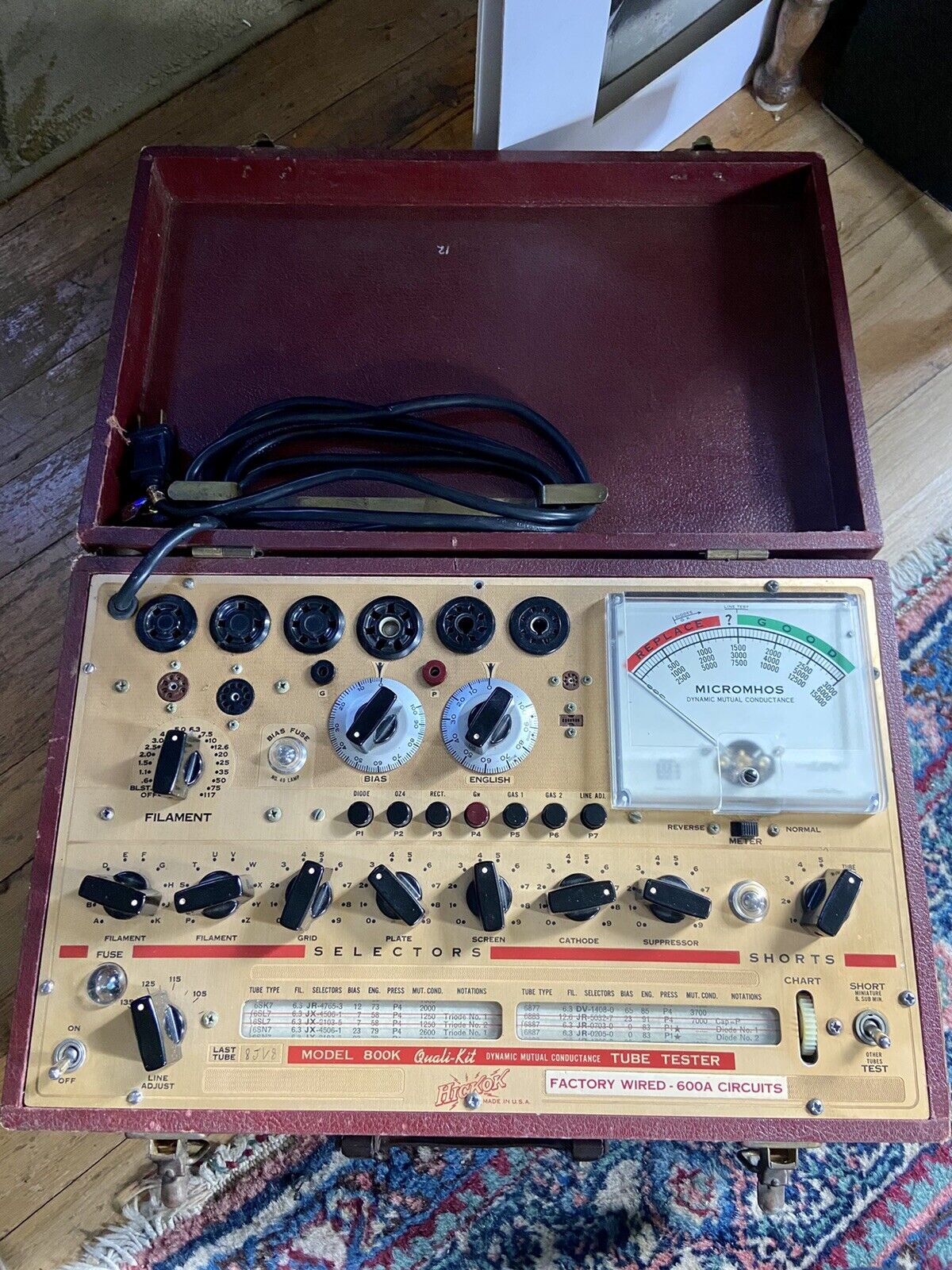 Clean Hickok 600a Gold Face Mutual Conductance Tube Tester With New Power Cord