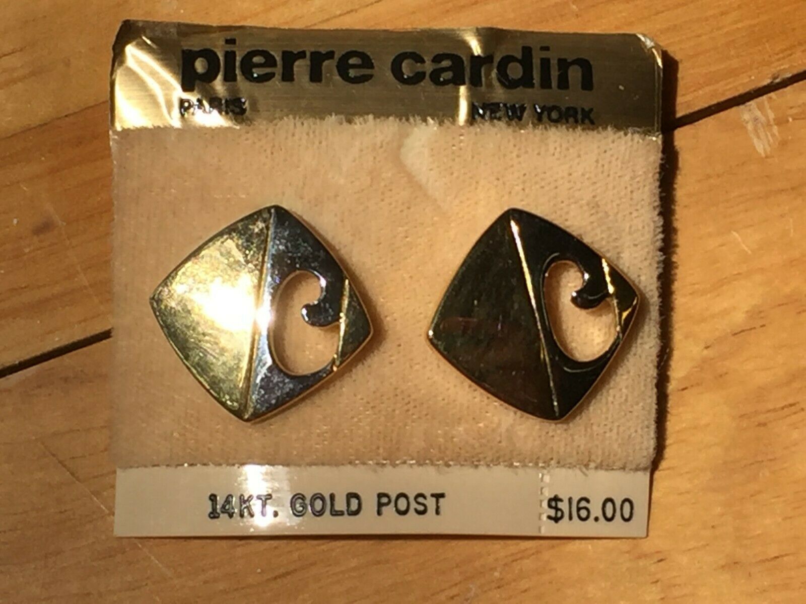 Vintage Pierre Cardin Logo Gold / Silver Tone Pierced Earrings - On Card
