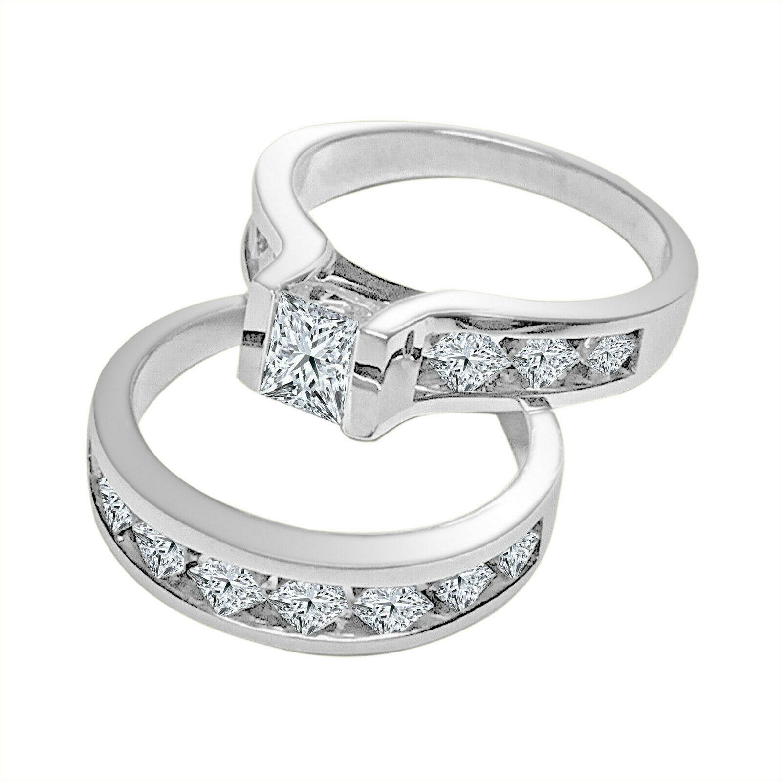 3.00ct Princess Cut Diamond Engagement Ring Wedding Band 14k White Gold Over