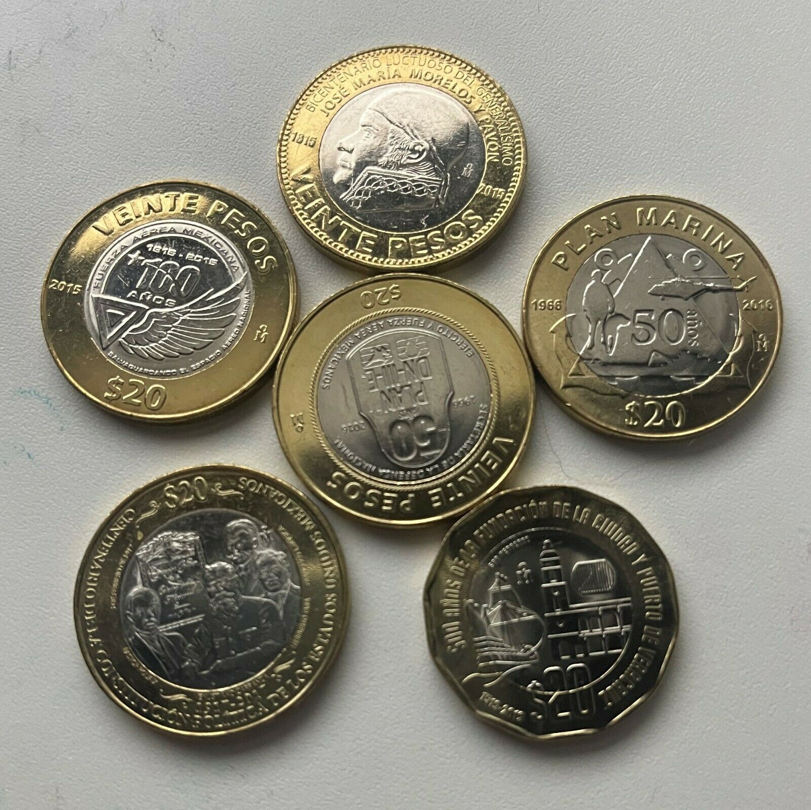 20 Pesos - 6 Coins - Uncirculated Commeratives Morelos Veracruz, Uncirculated