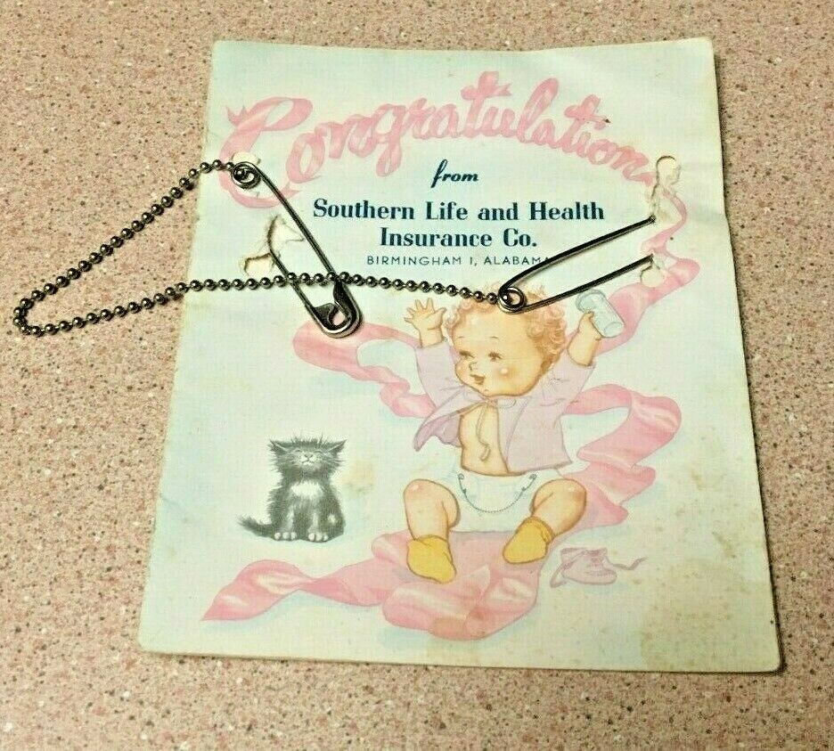 Vtg Southern Life And Health Insurance Co Birmingham Al Baby Diaper Pin Old Card