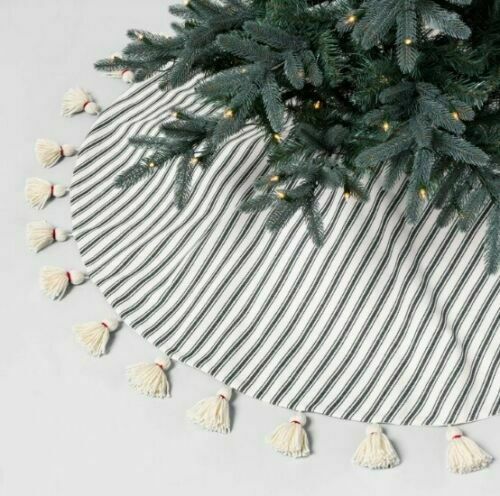 Nwt Hearth And Hand With Magnolia 52" Round Tree Skirt - Cream & Green Stripe
