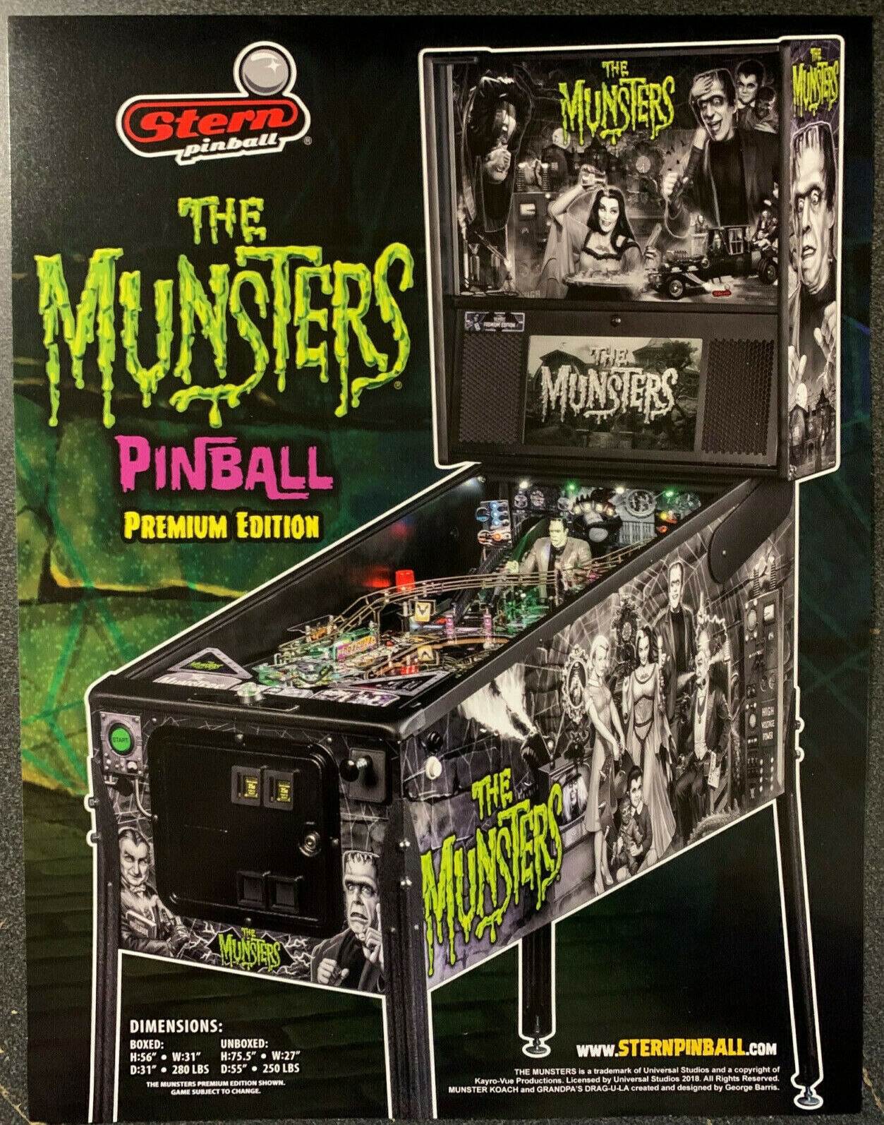 Munsters Premium Edition - Stern Pinball Advertising Flyer - 2019 - Box Shipped