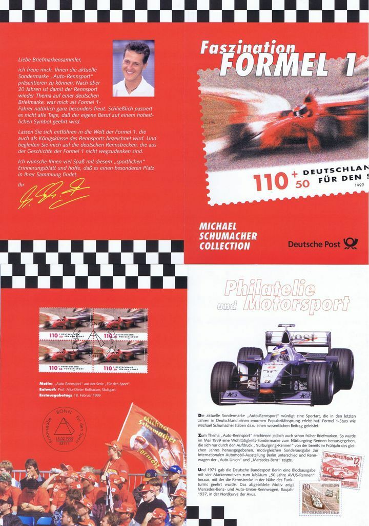 Frg 1999: Michael Schumacher! Memory Leaf With Block Of Four No. 2032! 20-05