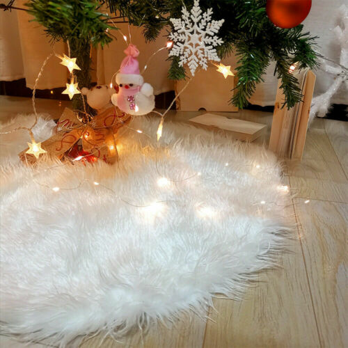 Christmas Tree Skirt Plush Floor Faux Fur Mat Xmas Home Snowflake Cover Ornament