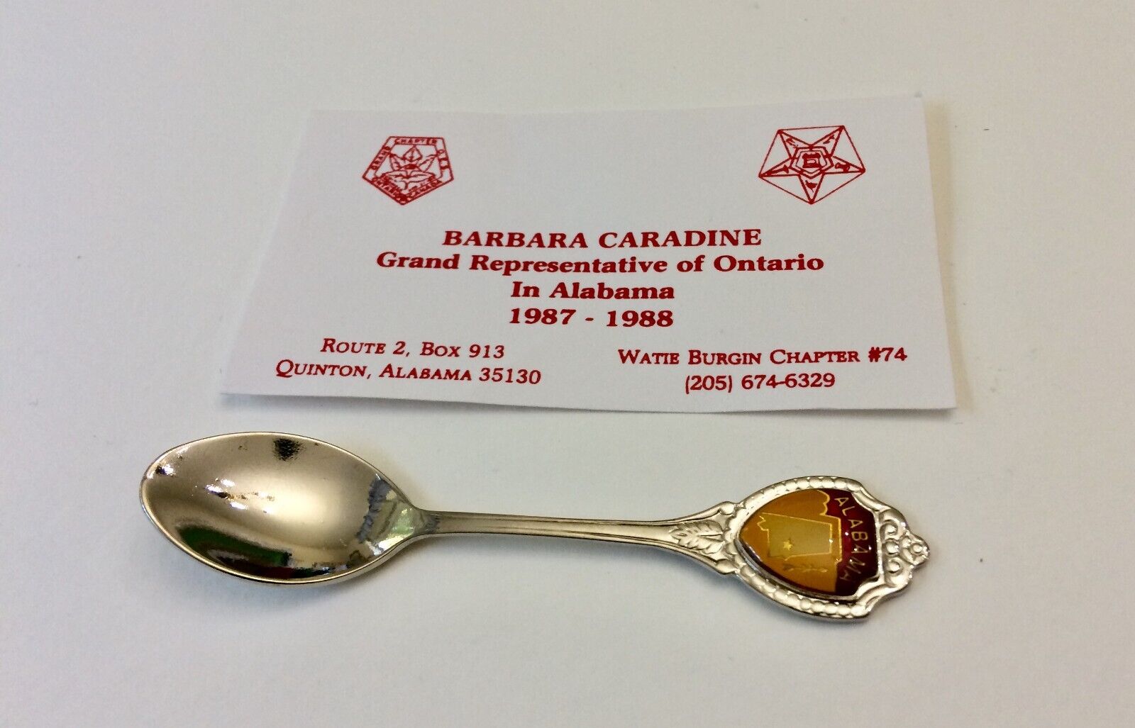 Alabama O.e.s. Business Card & Souvenir Spoon Masonic Freemason 1980's