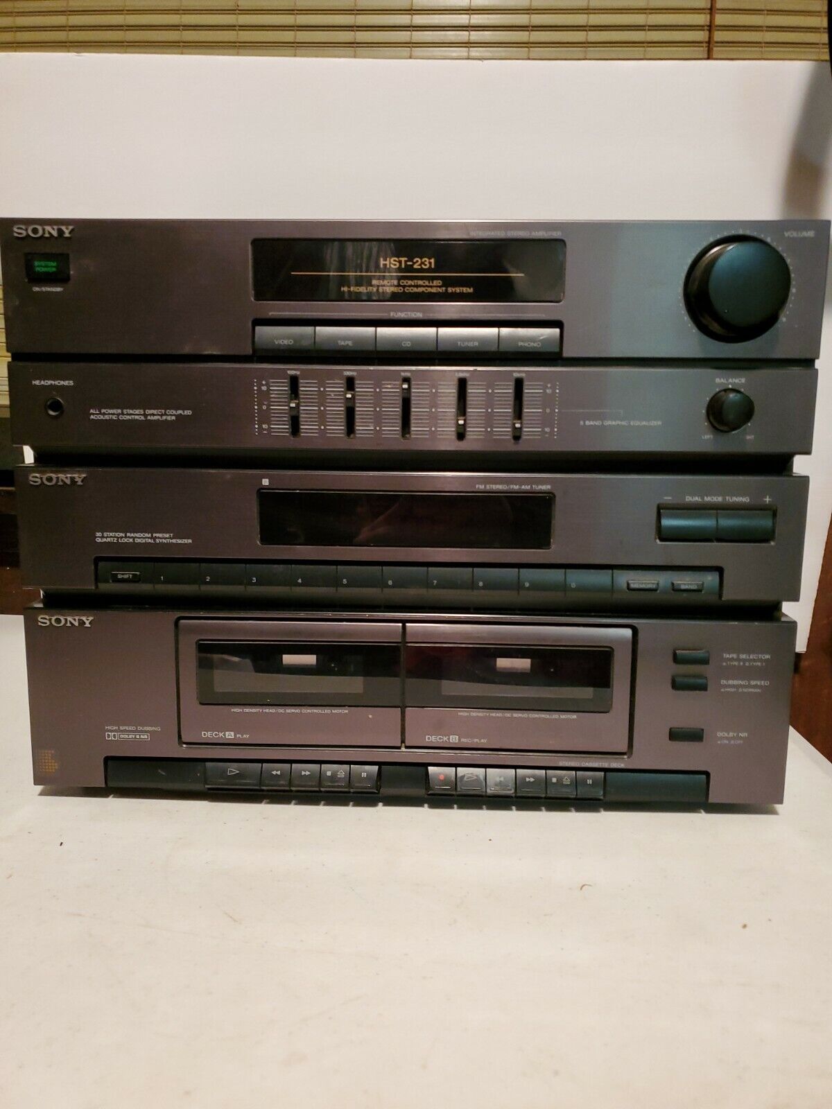 Sony Hst-231 Stereo Component System Tuner Dual Cassette Tape Vintage Rare