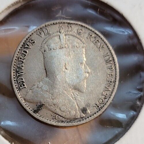 1910  Canada King Edward Vii Silver 5 Cents Coin