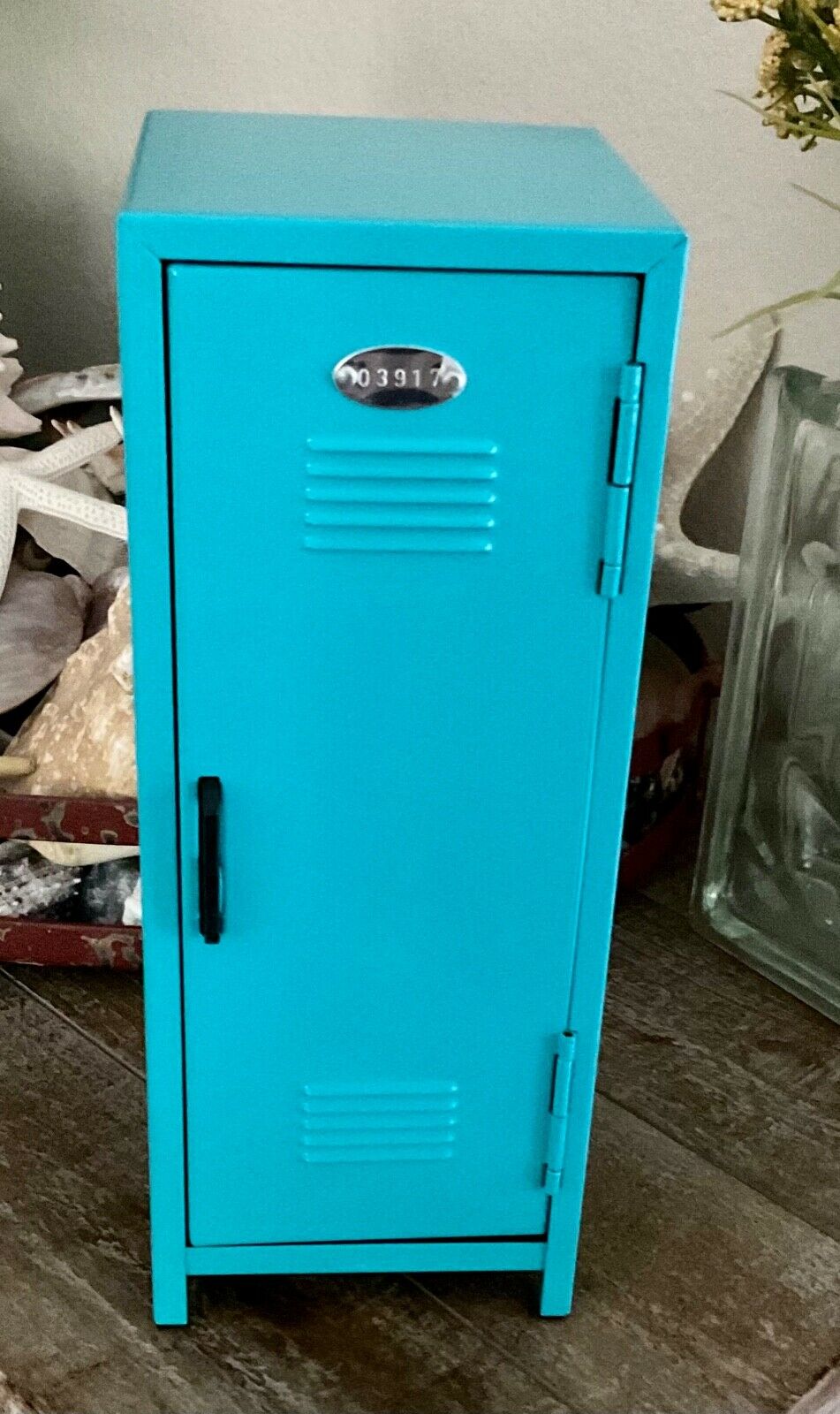 Turquoise Blue Kids Mini Metal Locker Kids Treasure Box/storage 4 1/2” X 10 3/4”