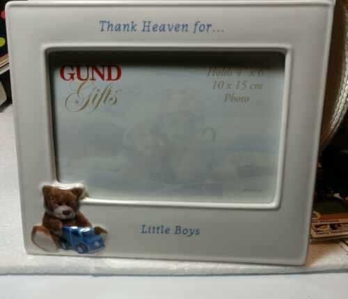 Gund Gifts "thank Heaven For Little Boys" 4" X 6" Ceramic Photo Frame Nwt