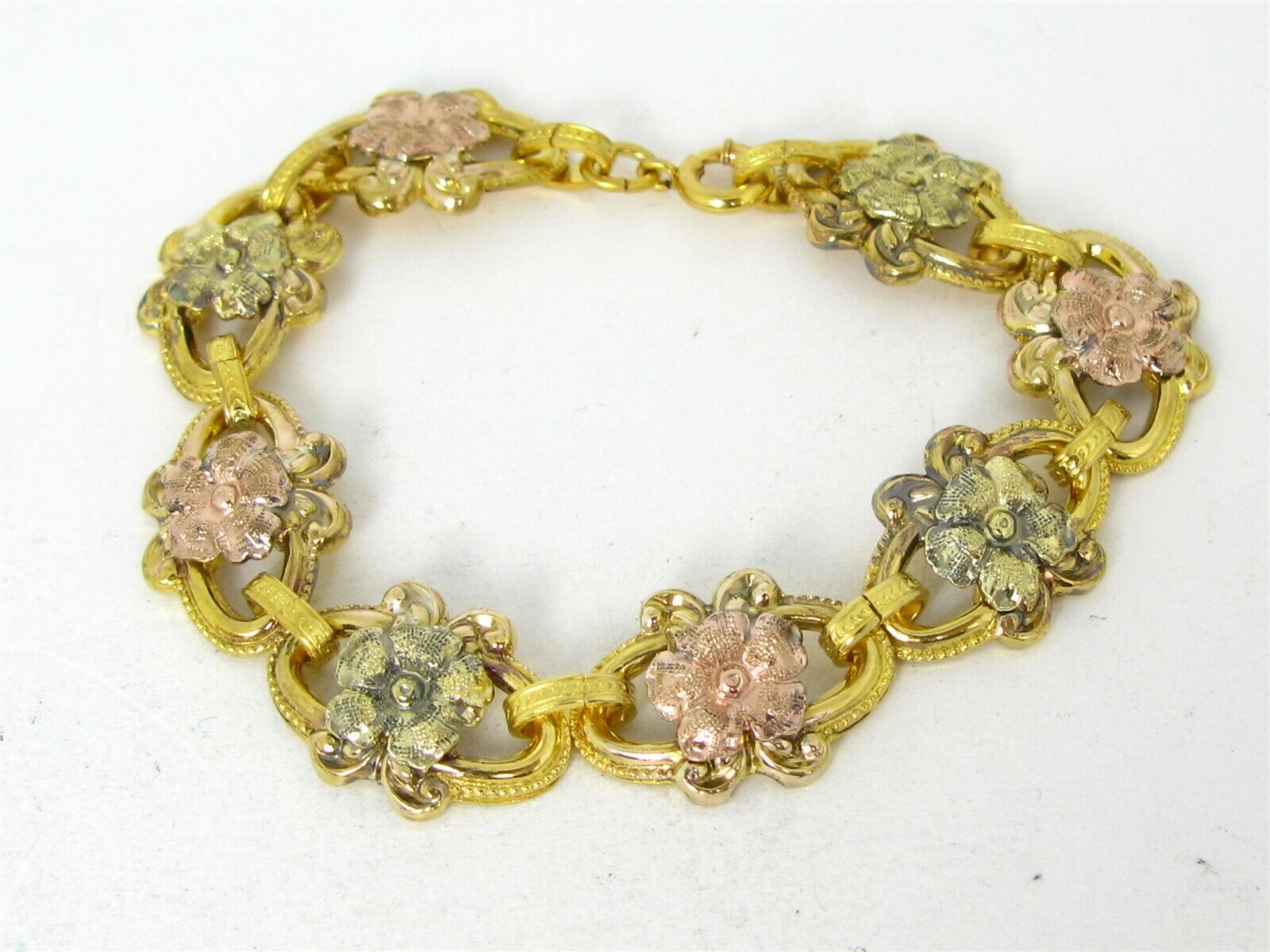 Antique Victorian Gold Filled Floral Link Ladies Bracelet 16.9g 7"l B19