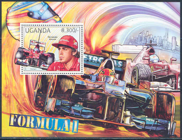 Uganda 2012 Transport Formula One Car Racing Souvenir Sheet