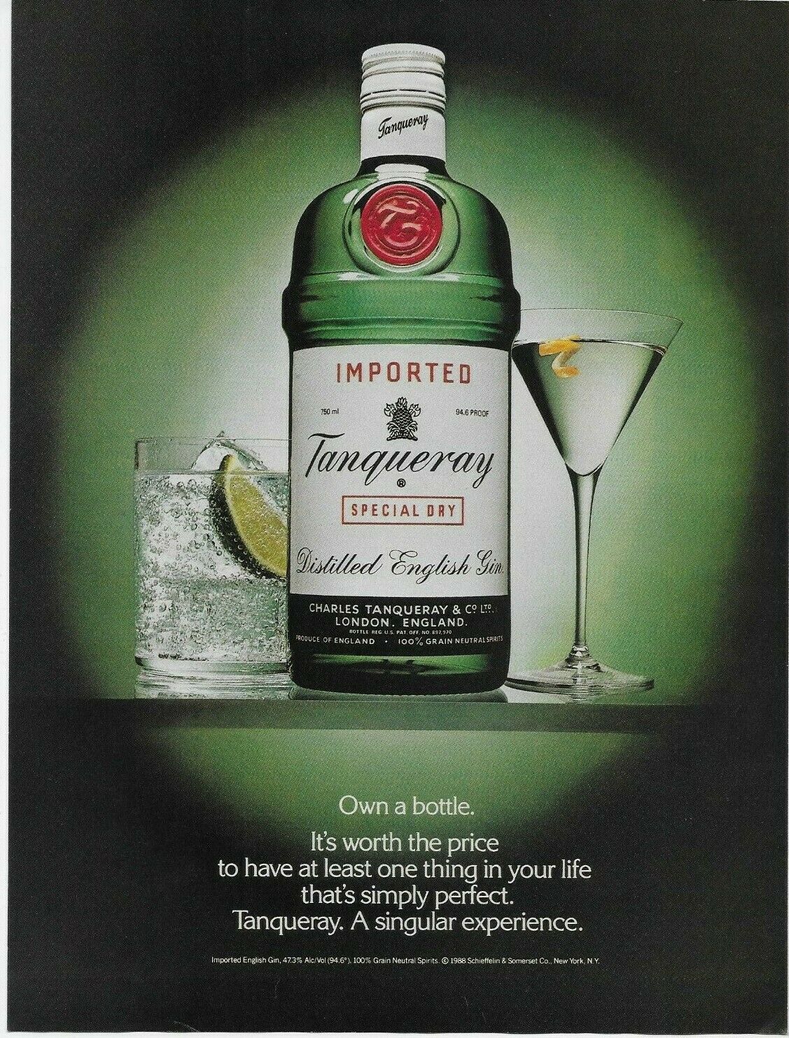 1989 Tangueray English Gin Tonic Lemon Martini Original Vintage Poster Print Ad