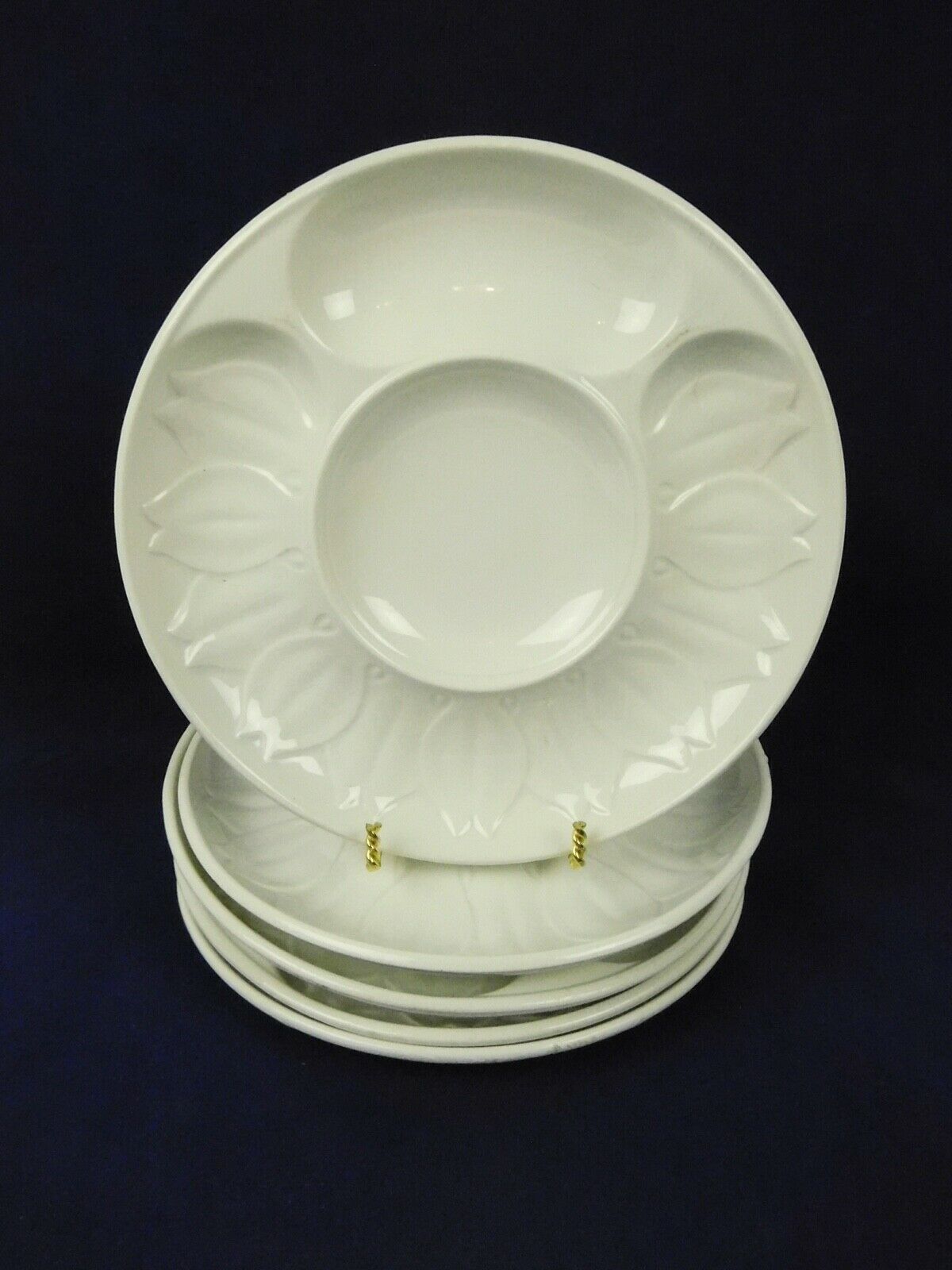 Made In France Gien Set Of  5 White Snack Hors D'oeuvres Appetizer Plates Flaw