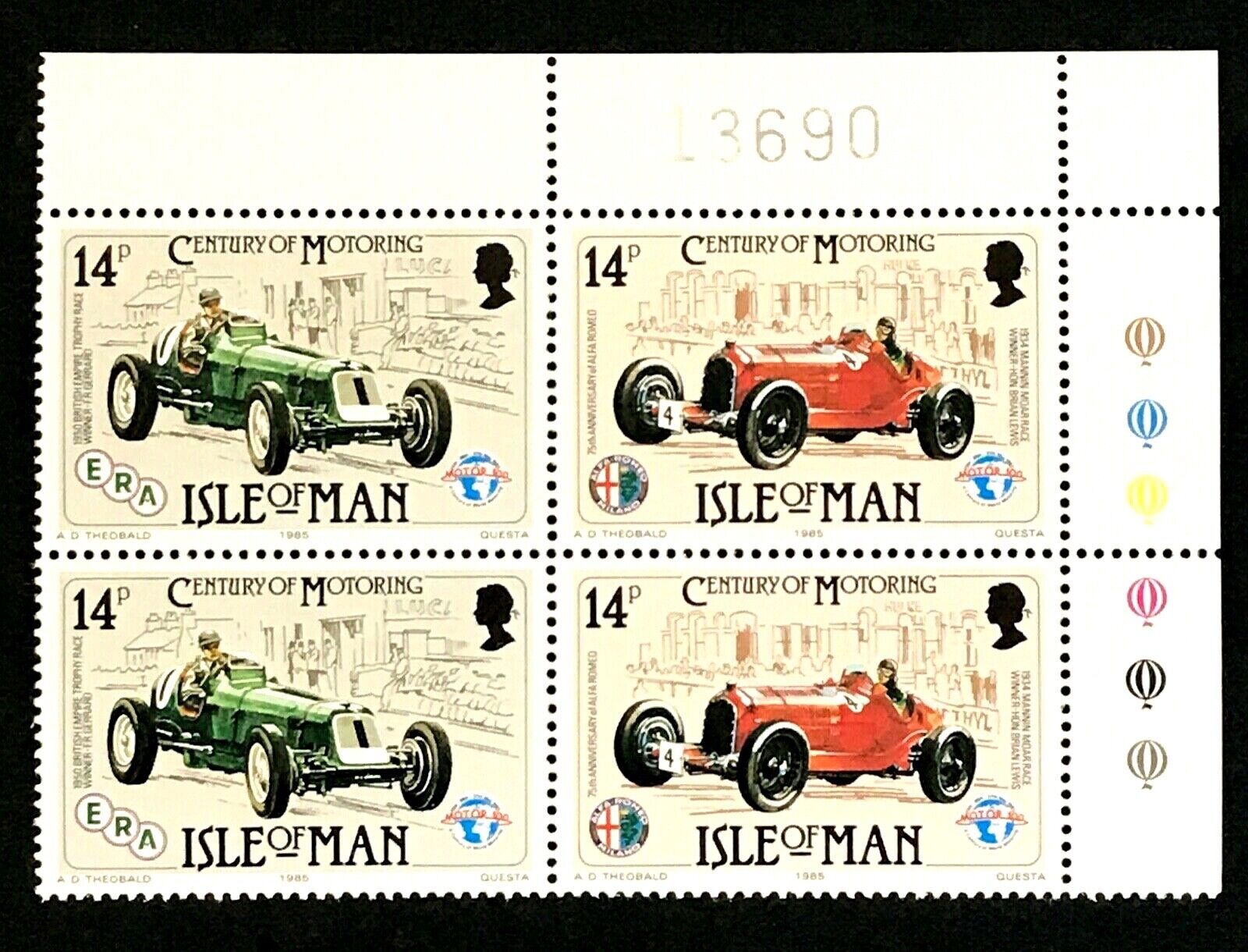 Isle Of Man #285 Auto Racing Plate Block - Mnh