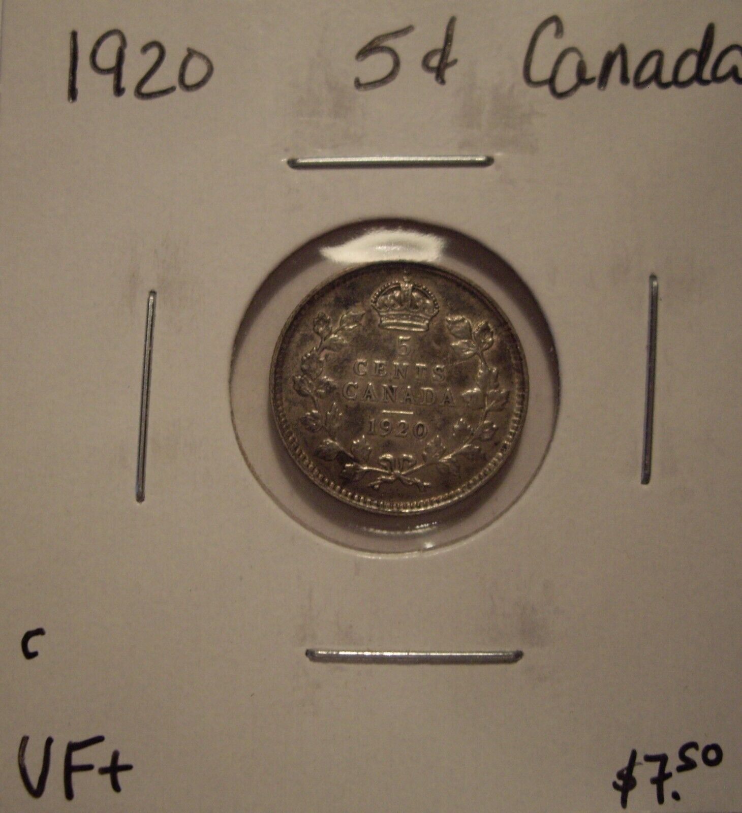 C Canada George V 1920 Silver Five Cents - Vf+