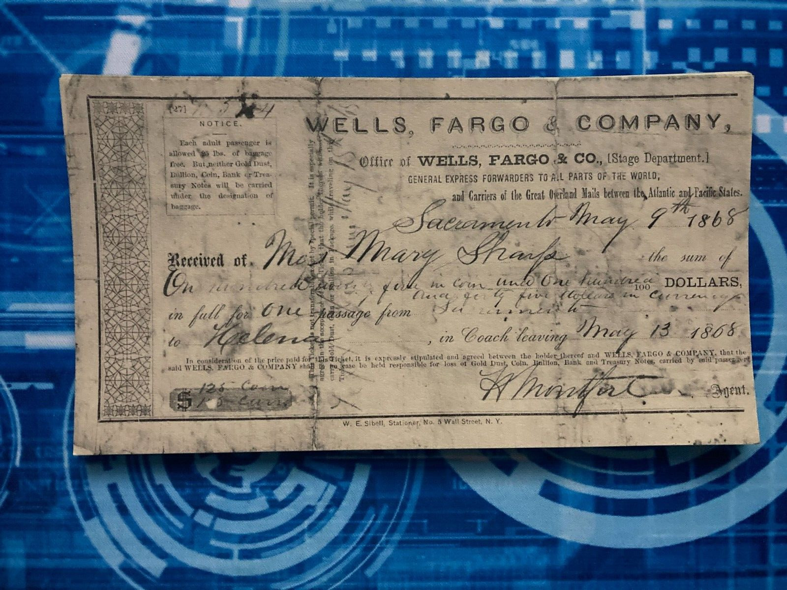 Vintage Wells Fargo Bank Copy Collectable Check From 1868 Ticket To Adventure