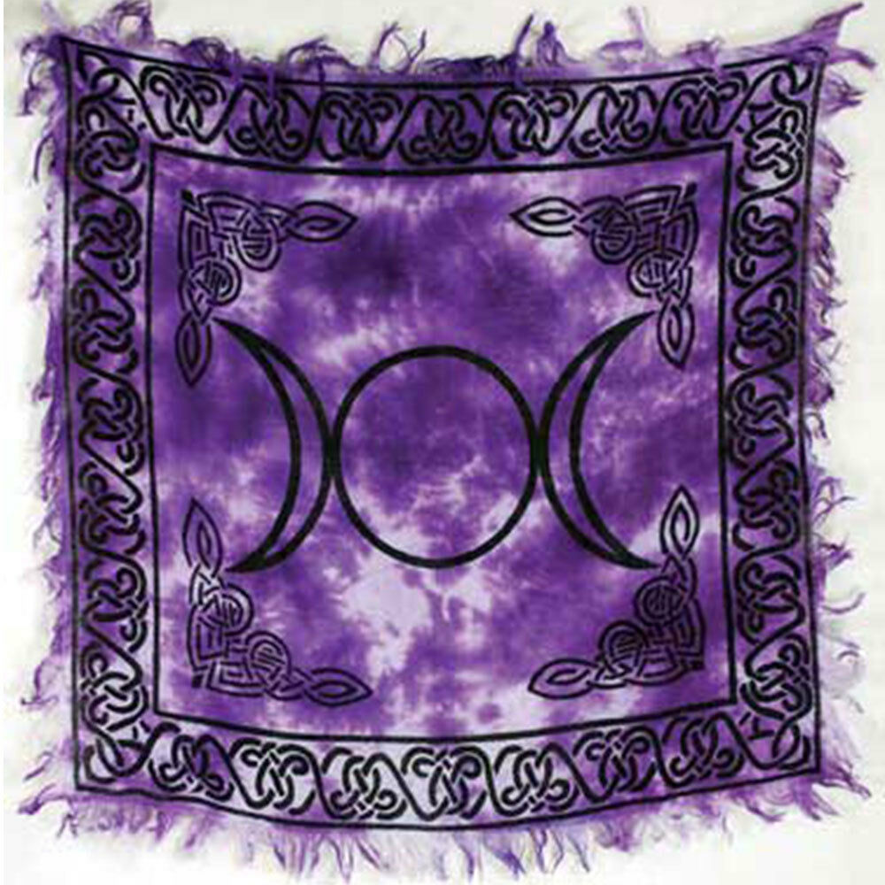 New In Package Triple Moon Altar Cloth 18" Purple Wicca Pagan Rayon Fringed