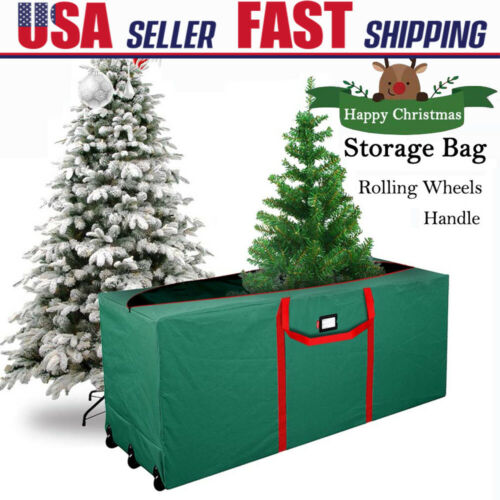 9ft Heavy Duty Christmas Tree Duffel Bag Rolling Storage Container Xmas Zip Sack