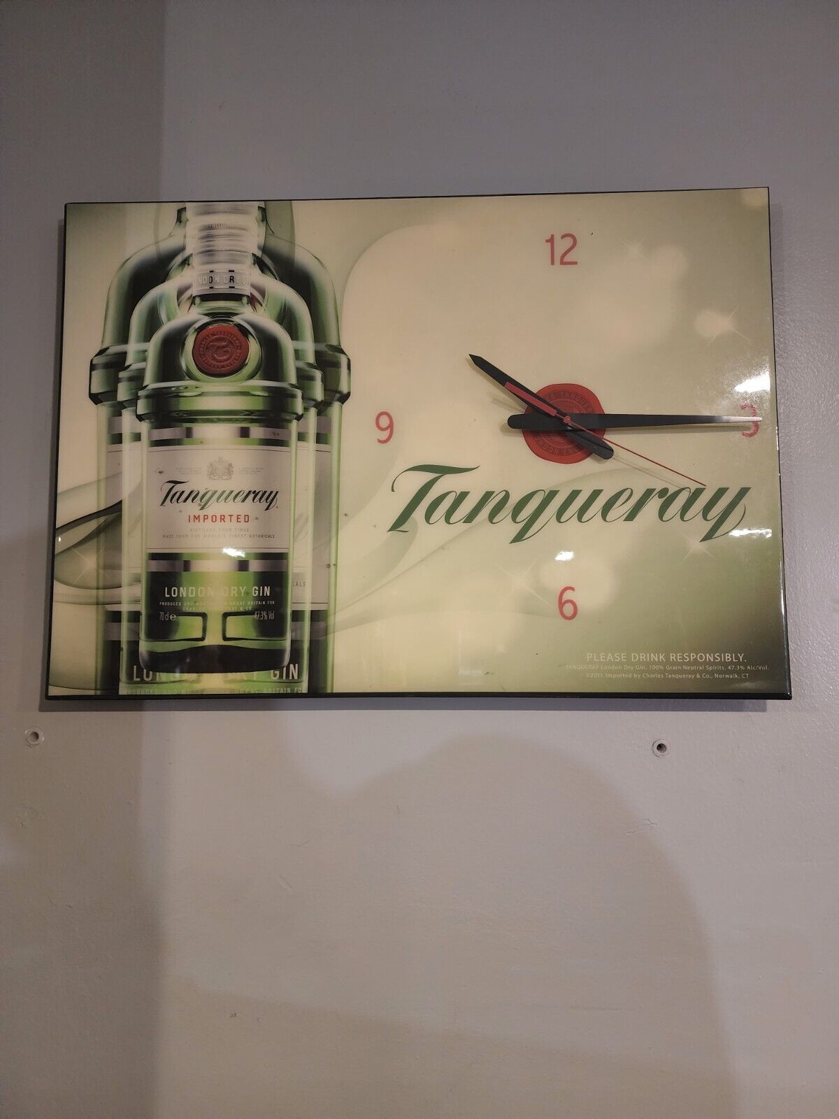 Tanqueray London Dry Gin Large 24" X 17" Wall Sign Clock 2011 Very Hard To Find