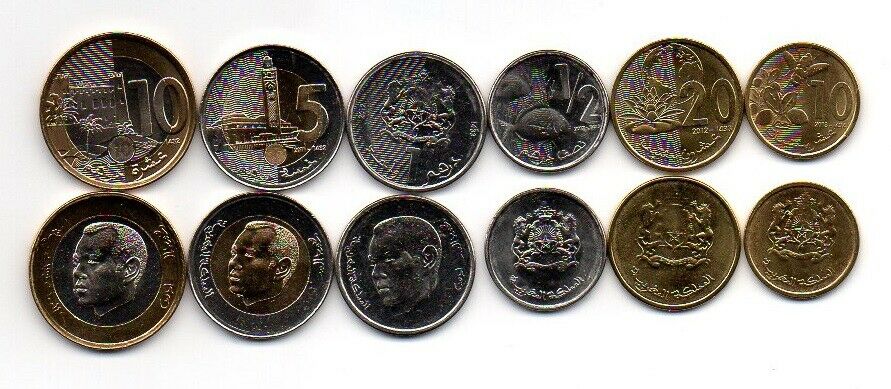 Morocco - Set 6 Coins 1/2 1 10 20 5 10 Dihrams 2011 - 2013 Aunc / Unc Lemberg-zp