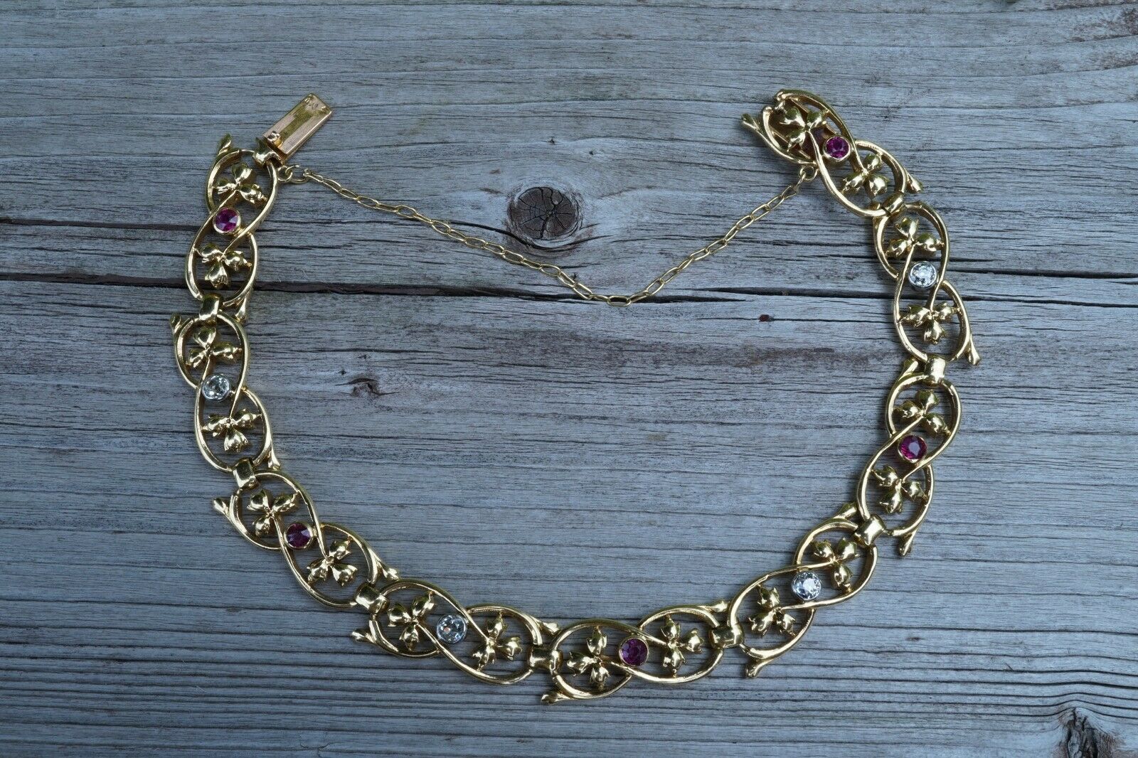 Antique French 18k Gold Old Cut Diamond Ruby Bracelet
