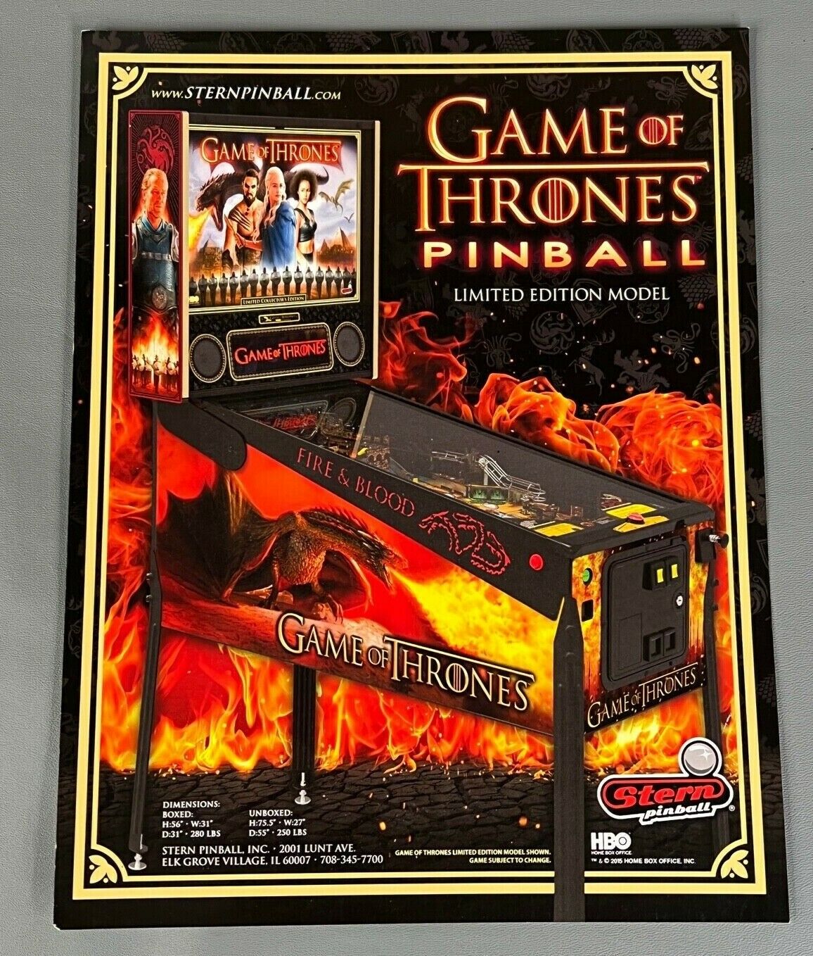 Game Of Thrones Le Flyer New Nos Promo Stern Pinball Machine Art Artwork Retro