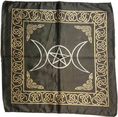 Black Triple Moon Pentagram Altar Cloth 21" X 21" 100% Satin