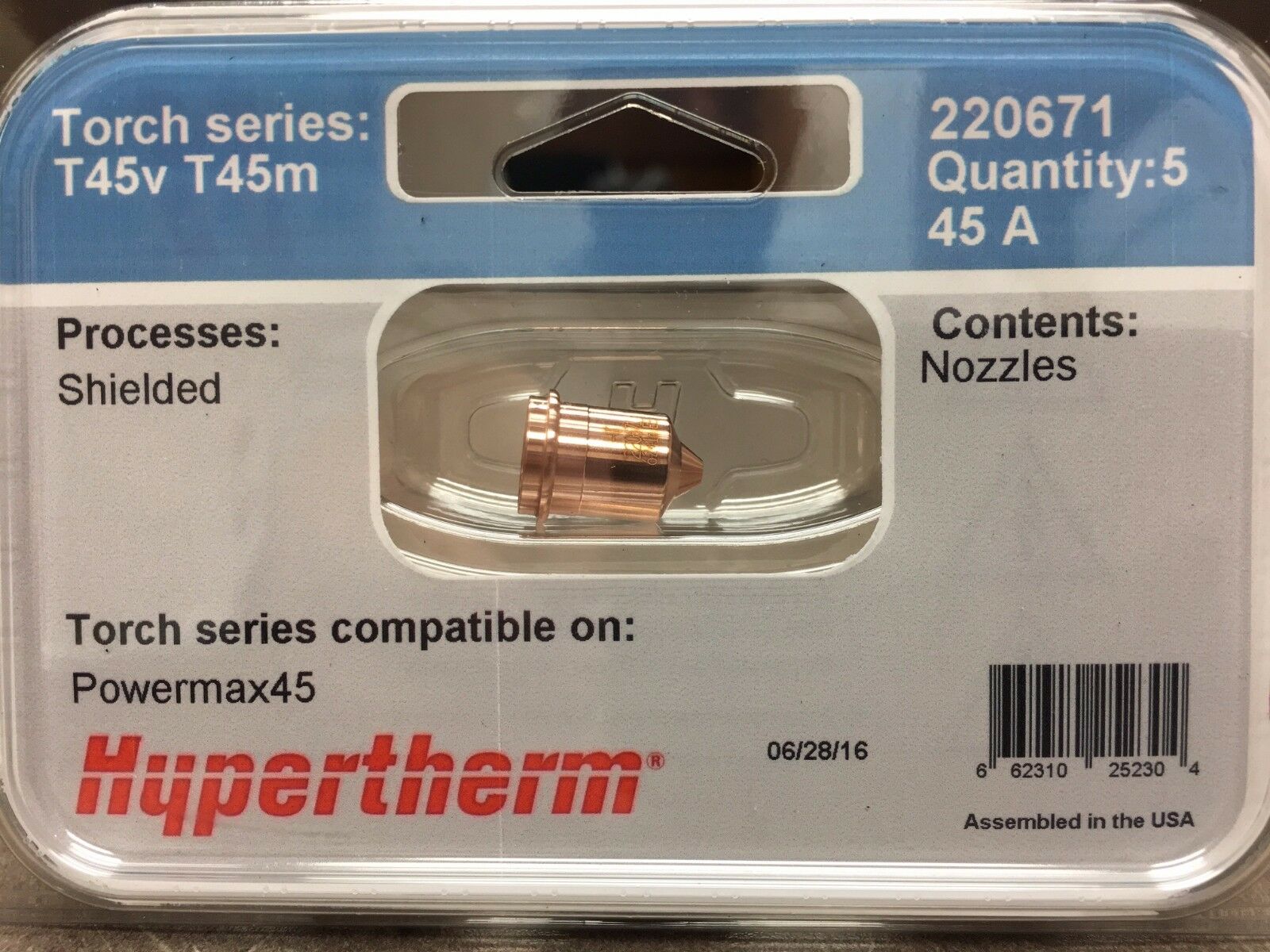 Genuine Hypertherm 220671 Powermax 45 Nozzles 45a (5 Pack) Plasma 45v 45m