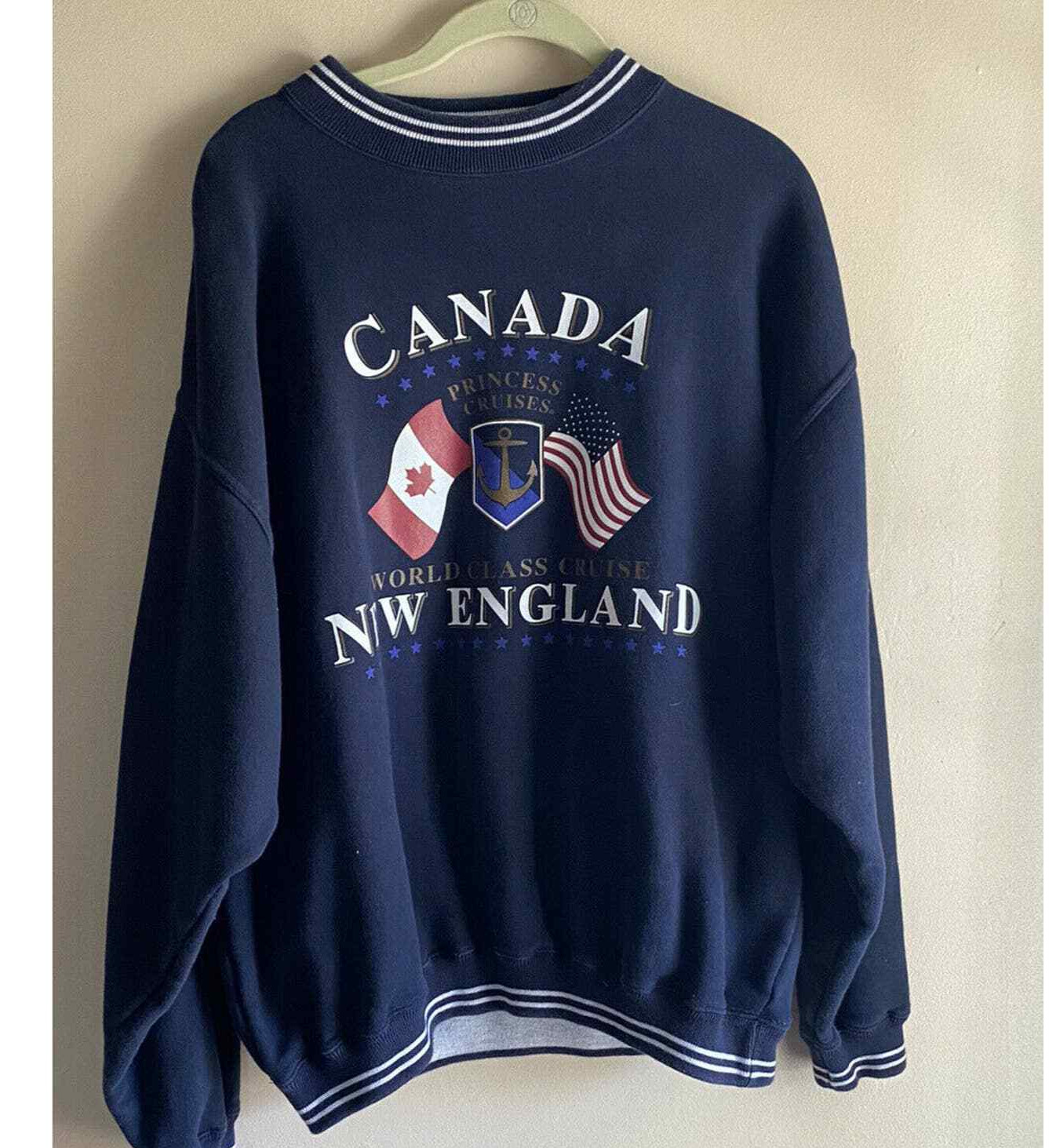 Princess Cruises Canada New England Pullover Sweater Blue Medium Costal Granny
