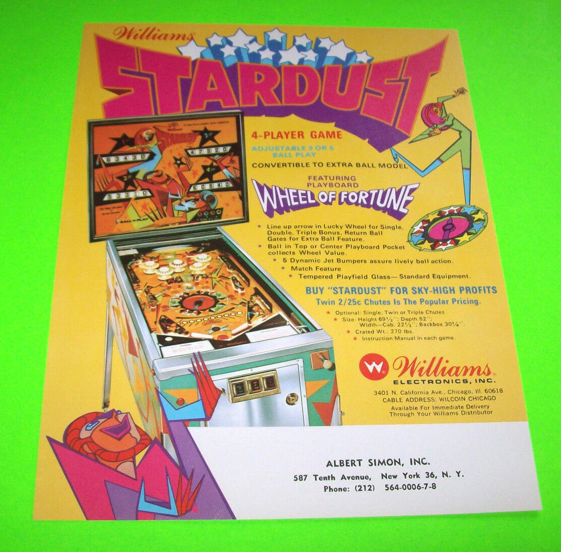 Stardust By Williams 1971 Original Nos Pinball Machine Promo Sales Flyer