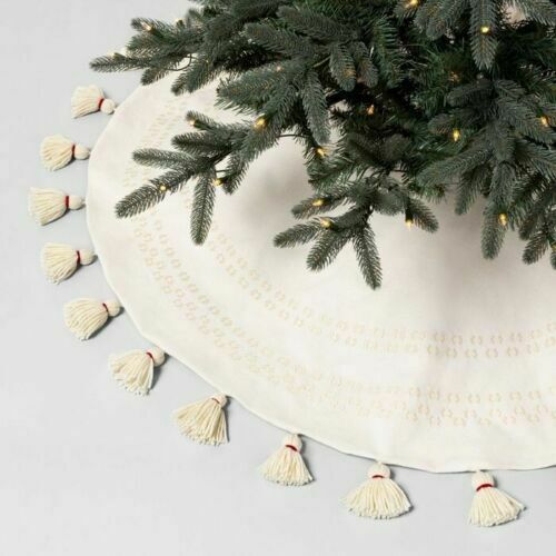 New Hearth And Hand With Magnolia Tree Skirt Embroidered Cream White 52"