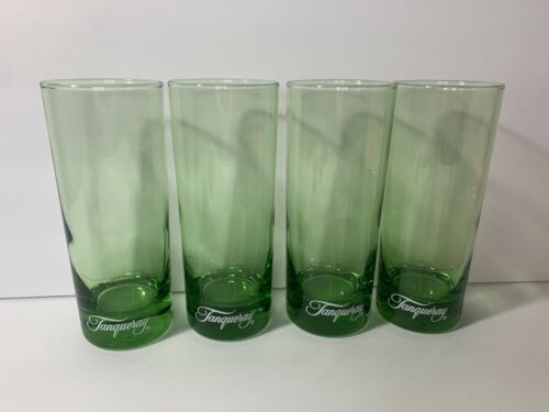 Set Of 4 Tanqueray Green Vintage Highball Glass Glasses 6 1/4” Excellent Cond!!!