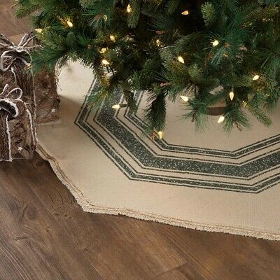 Vhc Brands Farmhouse 48" Tree Skirt White Christmas Stenciled Rope Holiday Decor