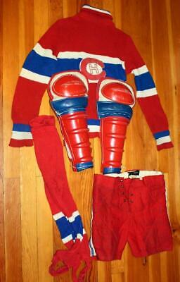 Vintage 1950's Montreal Canadiens Youth Uniform Sweater Knee Pads Hockey Pants!