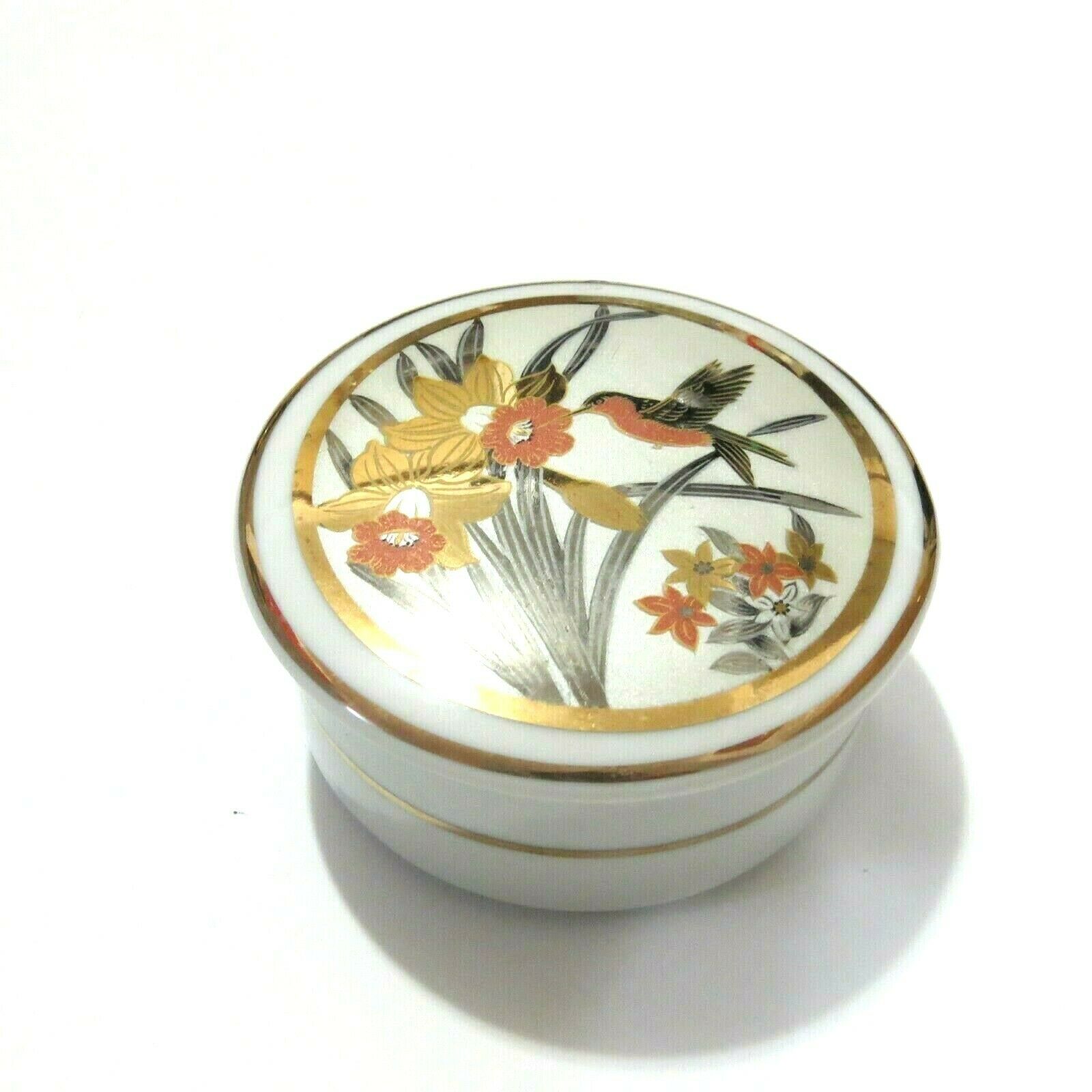 Vintage Japan Fine China Chokin Trinket Box Birds And Daffodils 3.5"